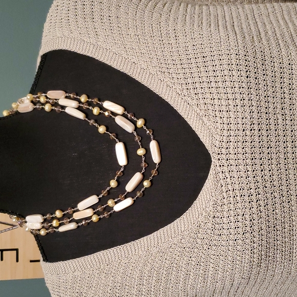 J Jill Linen Blend Open Knit V Neck Sweater Tan Size XL - Picture 2 of 9